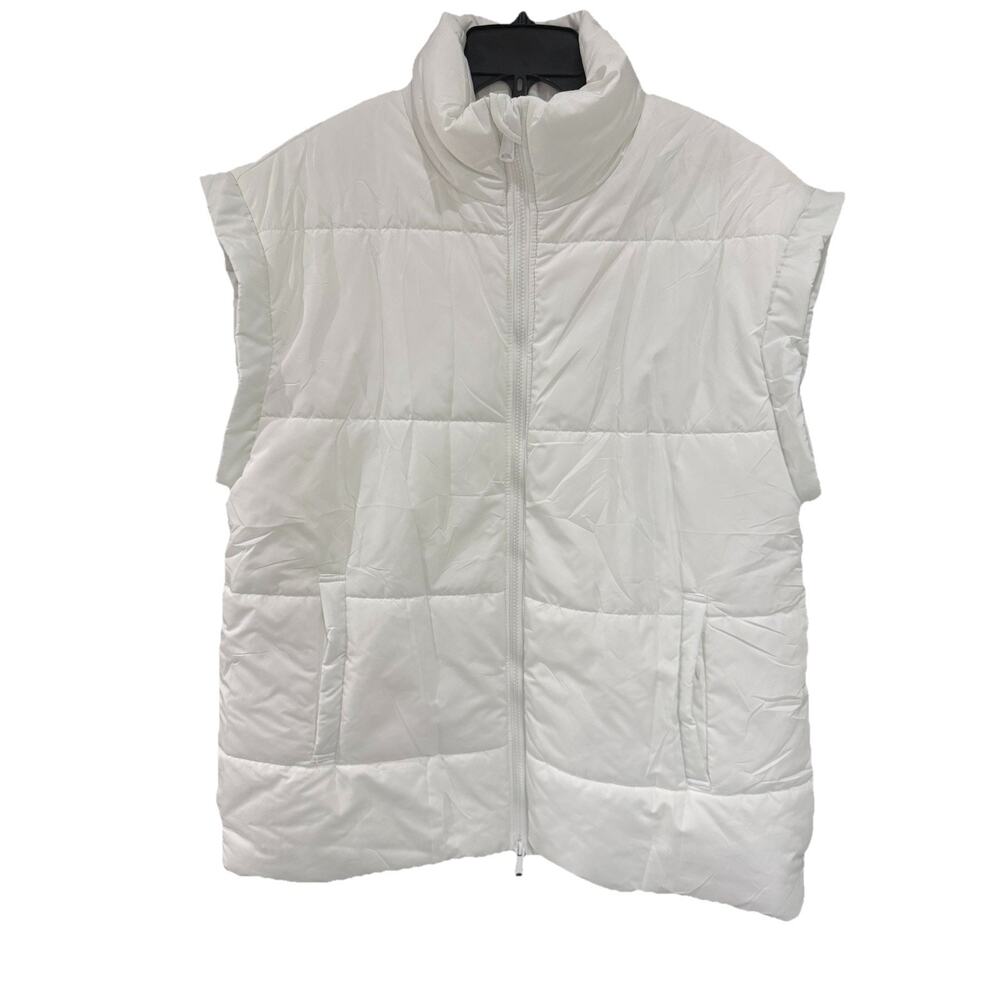 White Quilted Puffer Vest Zipper Women’s Bright White XL W/Pockets